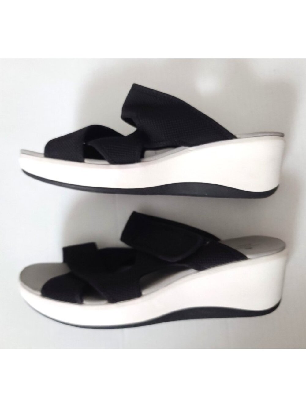 Clarks Cloudsteppers Step Cali Wave Sandals Size 10 Black Comfort Wedge Women - Picture 4 of 8
